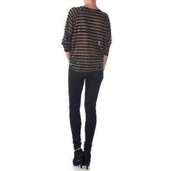 PATTERSON J. KINCAID PJK Striped GOLD Black RAYON LUREX Shirt TOP Hartley ( XS ) - Picture 2 of 2